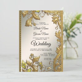 Elegante gouden decoratieve bloemenbruiloft uitnod kaart