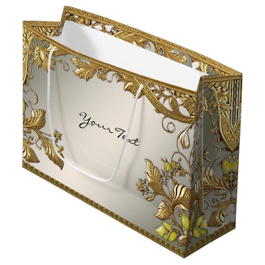 Elegante gouden decoratieve bloemengeschenkzak groot cadeauzakje (Voorkant Gekanteld)