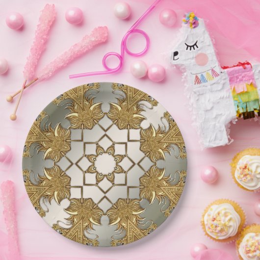 Elegante gouden decoratieve bloemenpapier Bord (Feest)