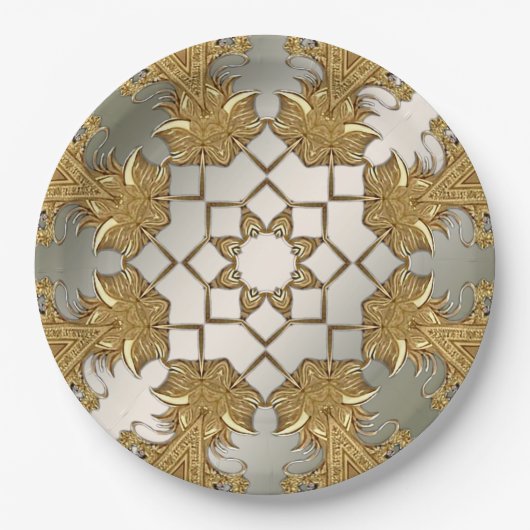 Elegante gouden decoratieve bloemenpapier Bord (Voorkant)