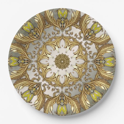 Elegante gouden decoratieve bloemenpapier Bord (Voorkant)