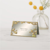 Elegante gouden decoratieve bloemenplaatskaart plaatskaartje (Achterkant)