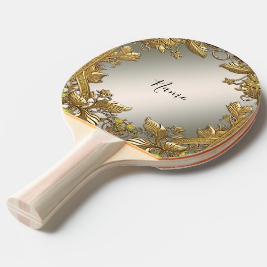 Elegante gouden decoratieve bloemenpong paddle tafeltennisbatje (Voorkant Gekanteld)