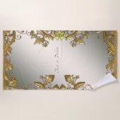 Elegante gouden decoratieve bloemenstrandhanddoek strandlaken (Voorkant)
