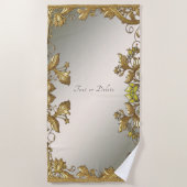 Elegante gouden decoratieve bloemenstrandhanddoek strandlaken (Voorkant)