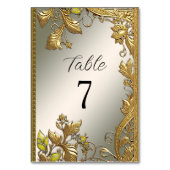 Elegante gouden decoratieve bloementafel nummer kaart (Voorkant)