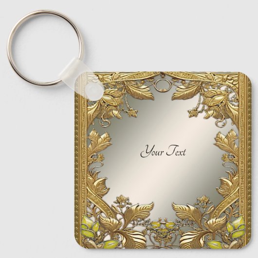 Elegante gouden decoratieve bloemige Sleutelhanger (Voorkant)