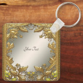 Elegante gouden decoratieve bloemige Sleutelhanger (Achterkant)