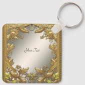 Elegante gouden decoratieve bloemige Sleutelhanger (Achterkant)