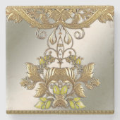 Elegante gouden decoratieve bloemstenen onderzette stenen onderzetter (Voorkant)