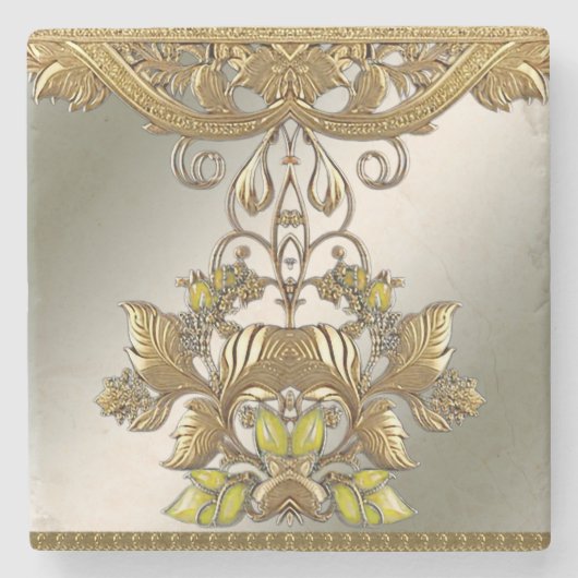 Elegante gouden decoratieve bloemstenen onderzette stenen onderzetter (Voorkant)