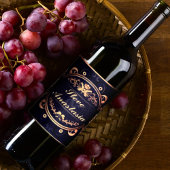 Elegante gouden Demask Monogrammed Royal Blue Wijn Etiket