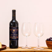 Elegante gouden Demask Monogrammed Royal Blue Wijn Etiket