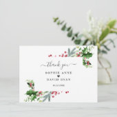 Elegante gouden dennen bessen kerst bruiloft bedankkaart (Staand voorkant)