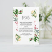 Elegante gouden dennen bessen kerst bruiloft informatiekaartje (Staand voorkant)