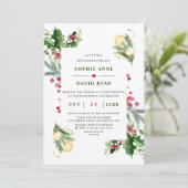 Elegante gouden dennen bessen kerst bruiloft kaart (Staand voorkant)