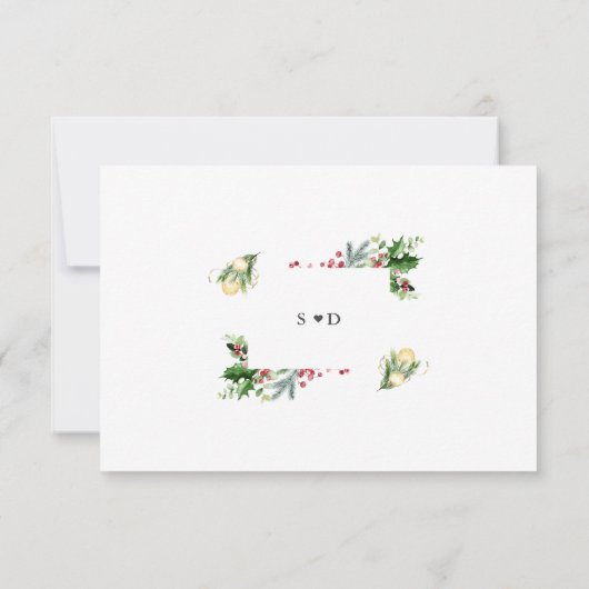 Elegante gouden dennen bessen kerstballen bruiloft save the date (Achterkant)