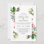 Elegante Gouden Dennenbes Kerst Huwelijk Kaart (Voorkant)