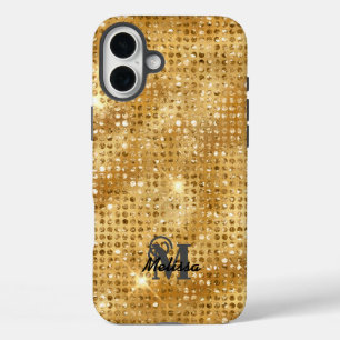Elegante gouden diamant bezaaid patroon monogram iPhone 16 plus hoesje