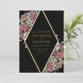 Elegante gouden diamant & rozenboeket save the dat date (Staand voorkant)