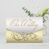 Elegante gouden diamant werveling bruiloft uitnodi kaart (Staand voorkant)