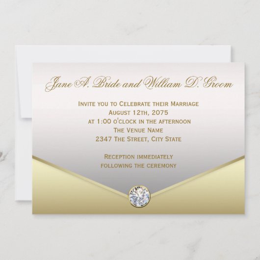 Elegante gouden diamant werveling bruiloft uitnodi kaart (Achterkant)