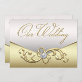 Elegante gouden diamant werveling bruiloft uitnodi kaart (Voorkant / Achterkant)