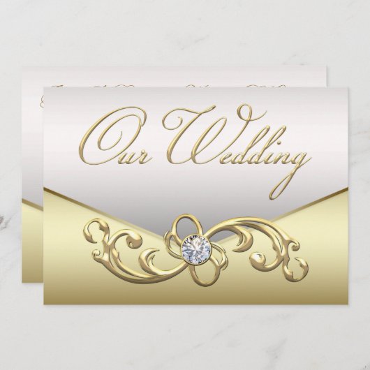 Elegante gouden diamant werveling bruiloft uitnodi kaart (Voorkant / Achterkant)