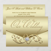 Elegante gouden diamant werveling gouden bruiloft kaart (Voorkant / Achterkant)