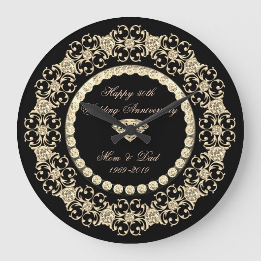 Elegante gouden diamanten 25ste huwelijksjubileum grote klok (Voorkant)