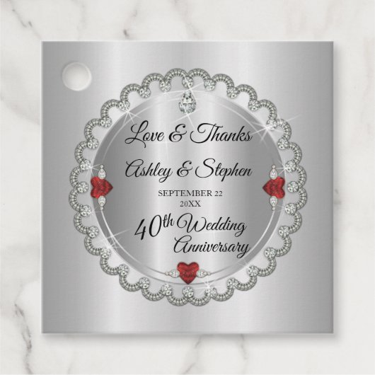 Elegante gouden diamanten 40e bruiloft Jubileum Bedankjes Labels (Voorkant)
