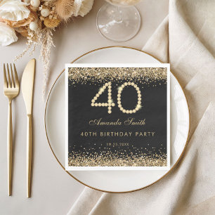 Elegante Gouden Diamanten 40e Verjaardagsfeest Servet