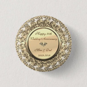 Elegante Gouden Diamanten 50e Huwelijksjubileum Ronde Button 3,2 Cm