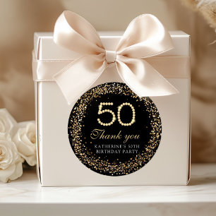 Elegante Gouden Diamanten 50e Verjaardag Bedankt  Ronde Sticker