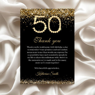 Elegante Gouden Diamanten 50e Verjaardag Dankkaart Bedankkaart