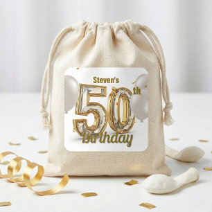 Elegante gouden diamanten 50ste verjaardagsfeestba vierkante sticker