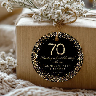 Elegante Gouden Diamanten 70e Verjaardag Favor Tag Bedankjes Labels