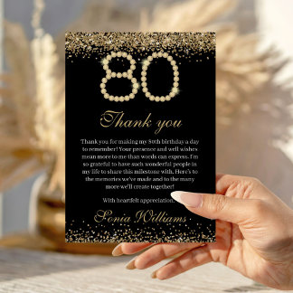 Elegante Gouden Diamanten 80e Verjaardag Dankkaart Bedankkaart