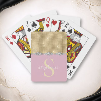 Elegante Gouden Diamanten Blush Roze Aangepaste Mo Pokerkaarten