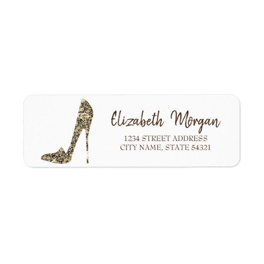 Elegante, gouden diamanten hoge hakken adreslabel etiket (Voorkant)