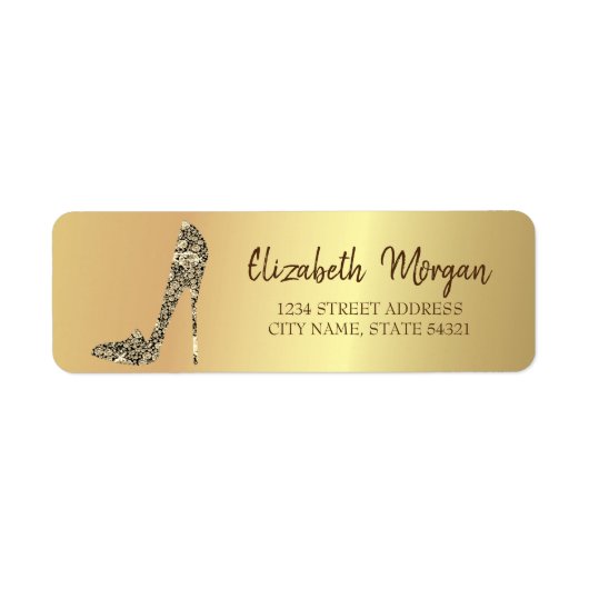 Elegante gouden diamanten hoge hakken etiket (Voorkant)