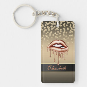 Elegante Gouden Diamanten Metallic Druppende Lippe Sleutelhanger