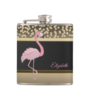 Elegante Gouden Diamanten, Roze Flamingo-Personali Heupfles
