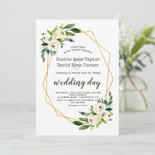 Elegante gouden diamanten witte groene bloemige br kaart (Staand voorkant)