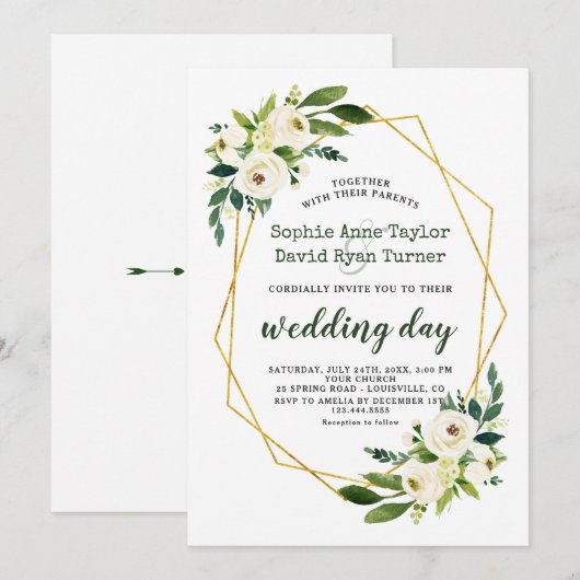 Elegante gouden diamanten witte groene bloemige br kaart (Voorkant / Achterkant)