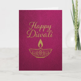 Elegante gouden Diya Happy Diwali Groet Kaart