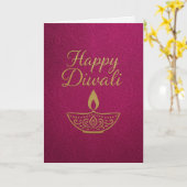 Elegante gouden Diya Happy Diwali Groet Kaart (Gele Bloem)