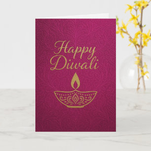 Elegante gouden Diya Happy Diwali Groet Kaart