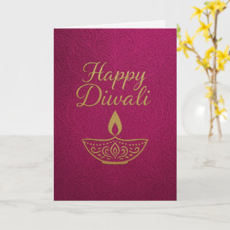 Elegante gouden Diya Happy Diwali Groet Kaart