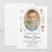 Elegante Gouden Doop Uitnodiging voor Meisje (Voorkant / Achterkant)